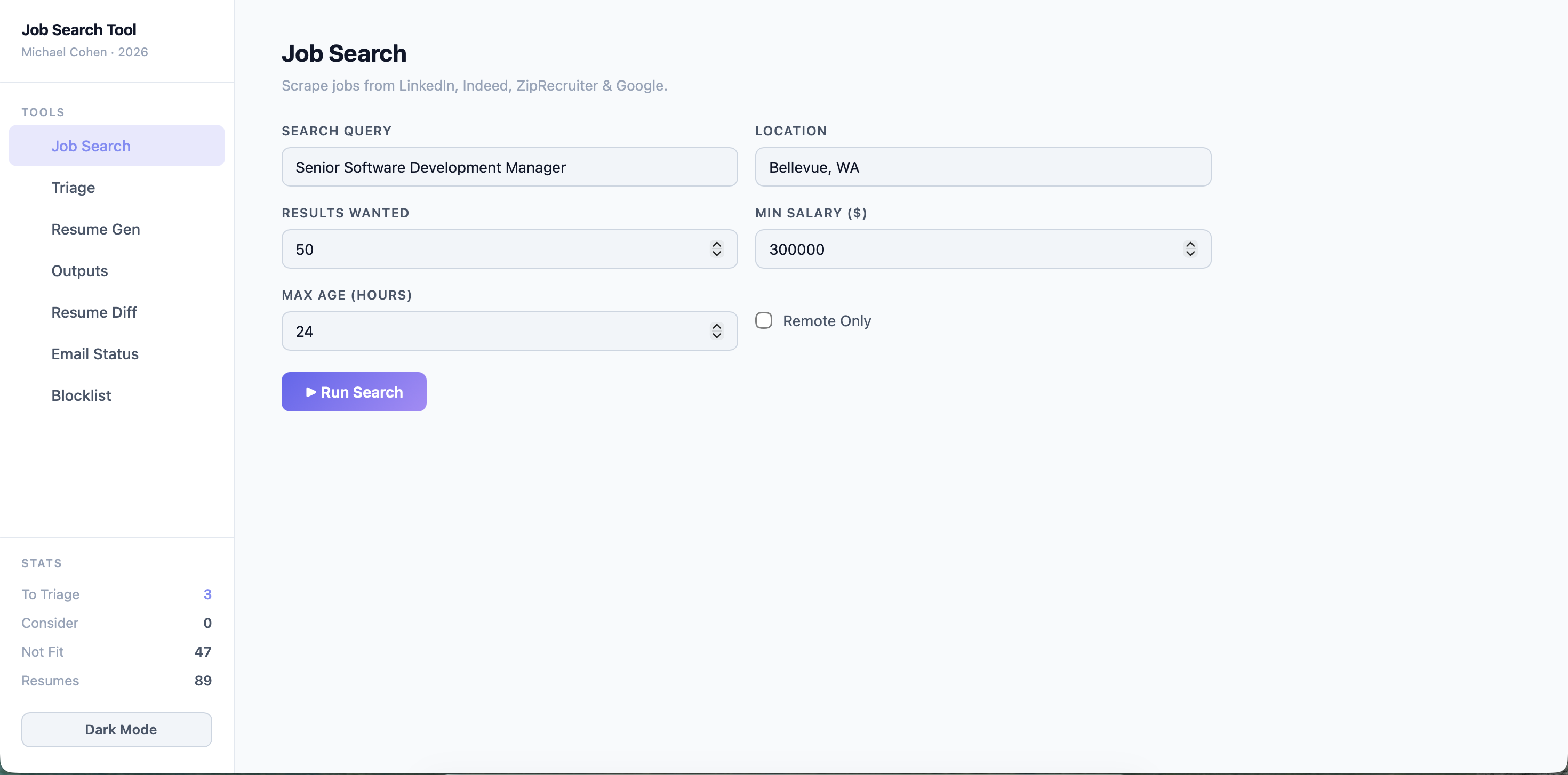 Job search tool in action