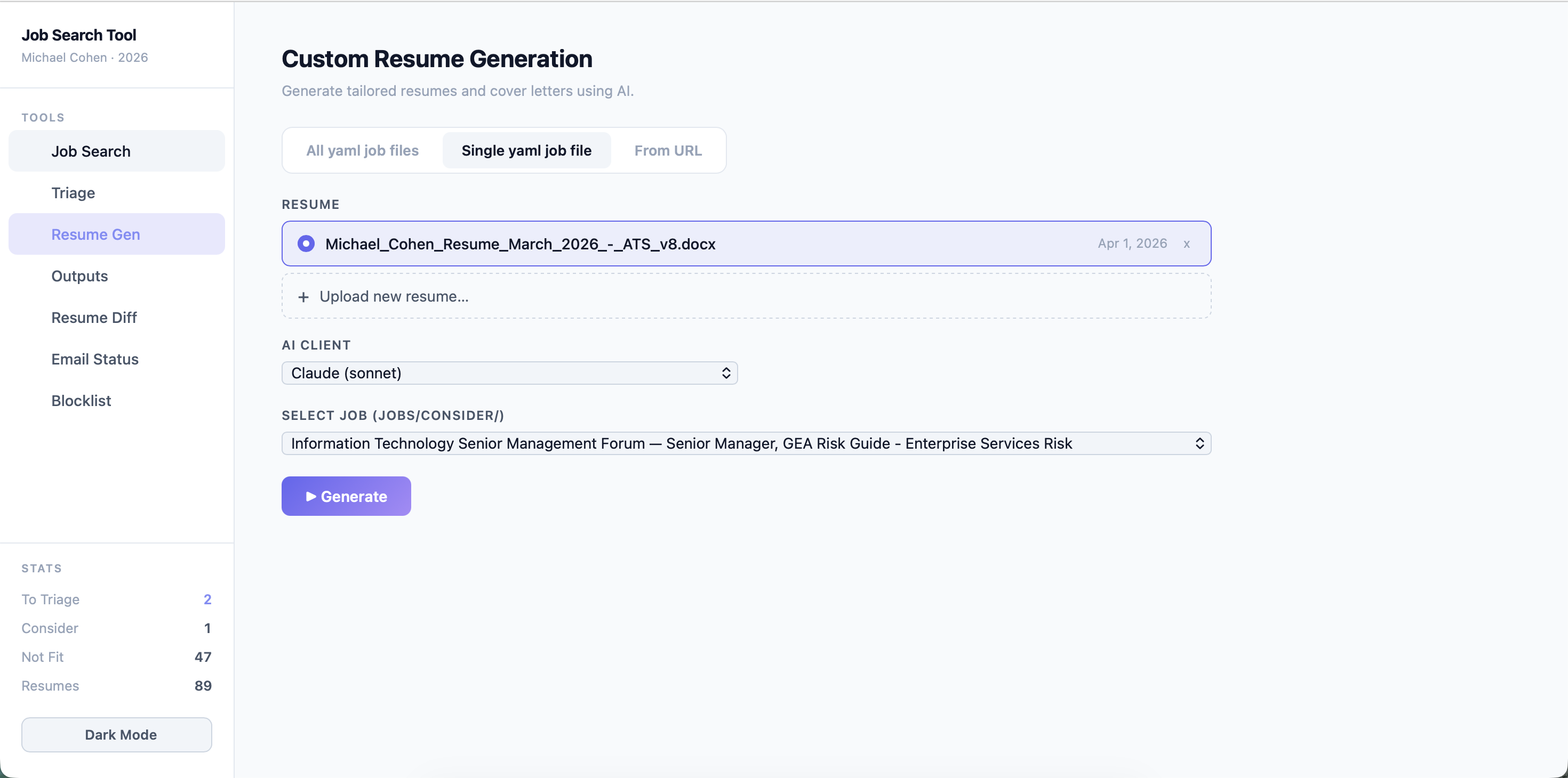 Job search tool in action